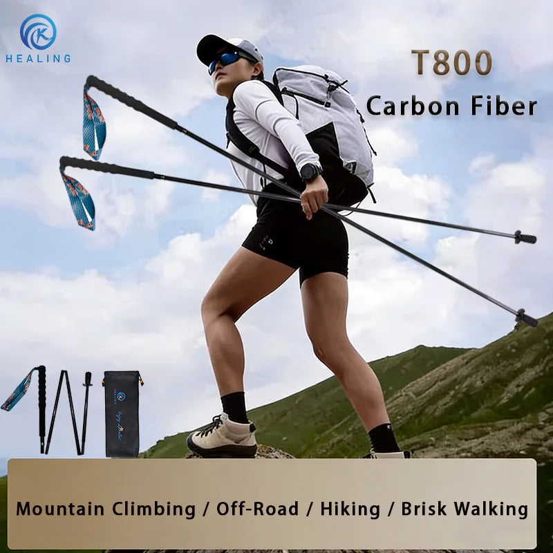 OKHEALING Ultra Lightweight Foldable Carbon Fiber Trekking Poles