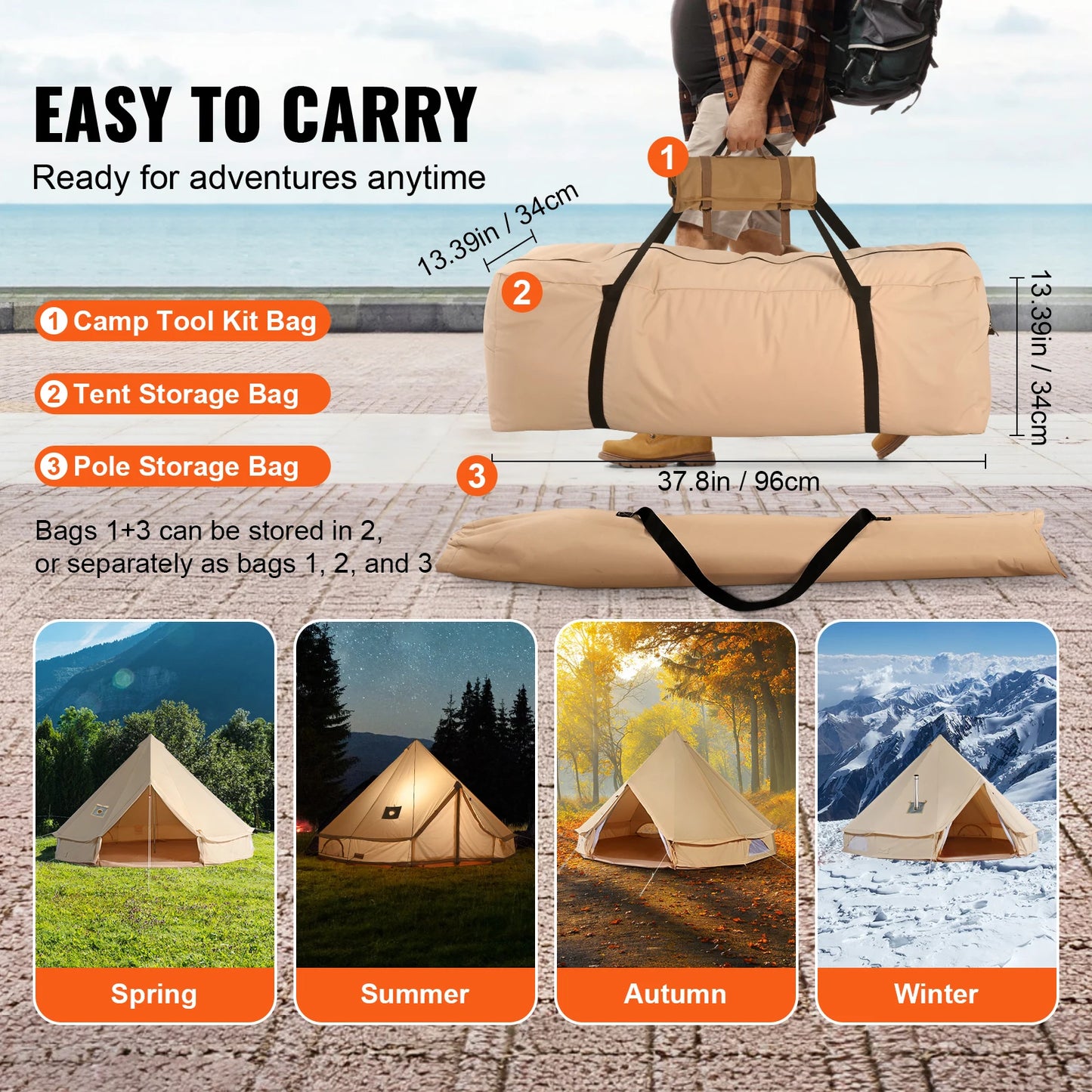 SucceBuy Canvas Bell Tent for Camping With Aluminum Frame