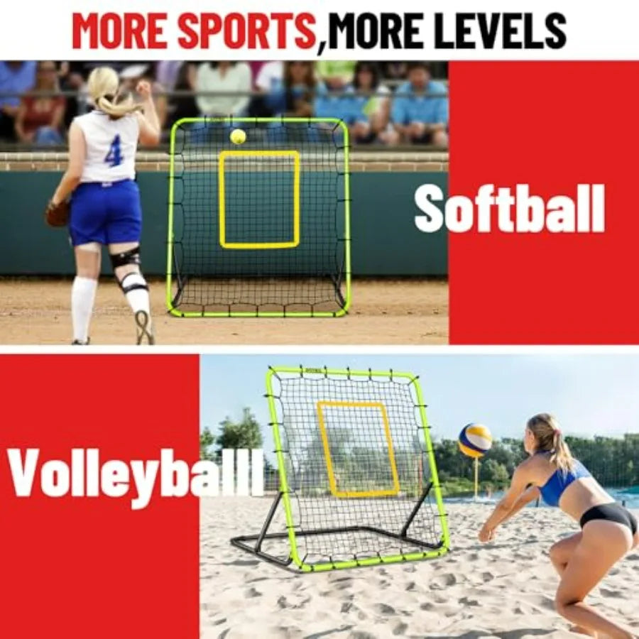 Baseball Rebounder Net 4x4.5FT with 5 Adjustable Angles for Ground Line Drive Fly Balls Training Soccer Softball Volleyball Bou