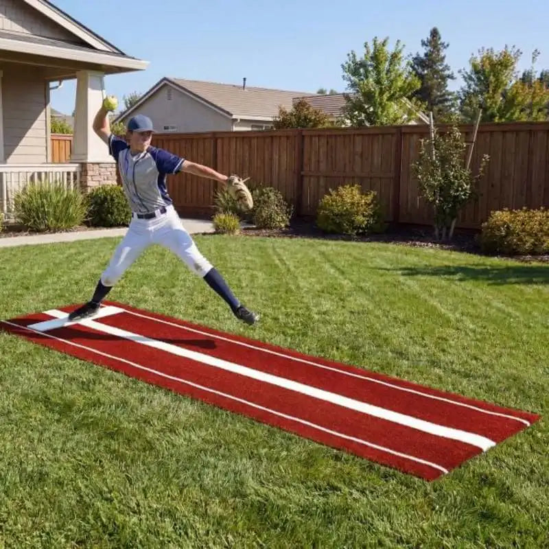 Softball Pitching Mat 10 x 3 Feet Softball Training Aid-Red