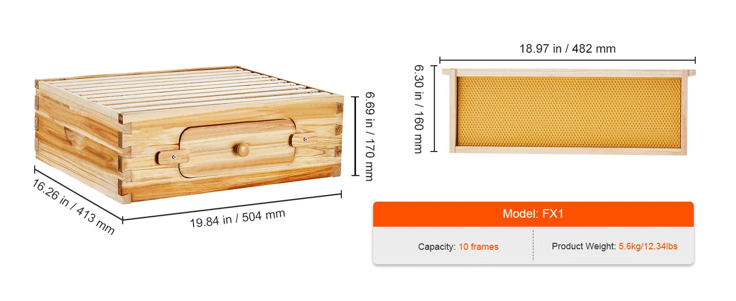 SucceBuy Cedar Langstroth Beehive Deep Box Starter Kit Acrylic Windows