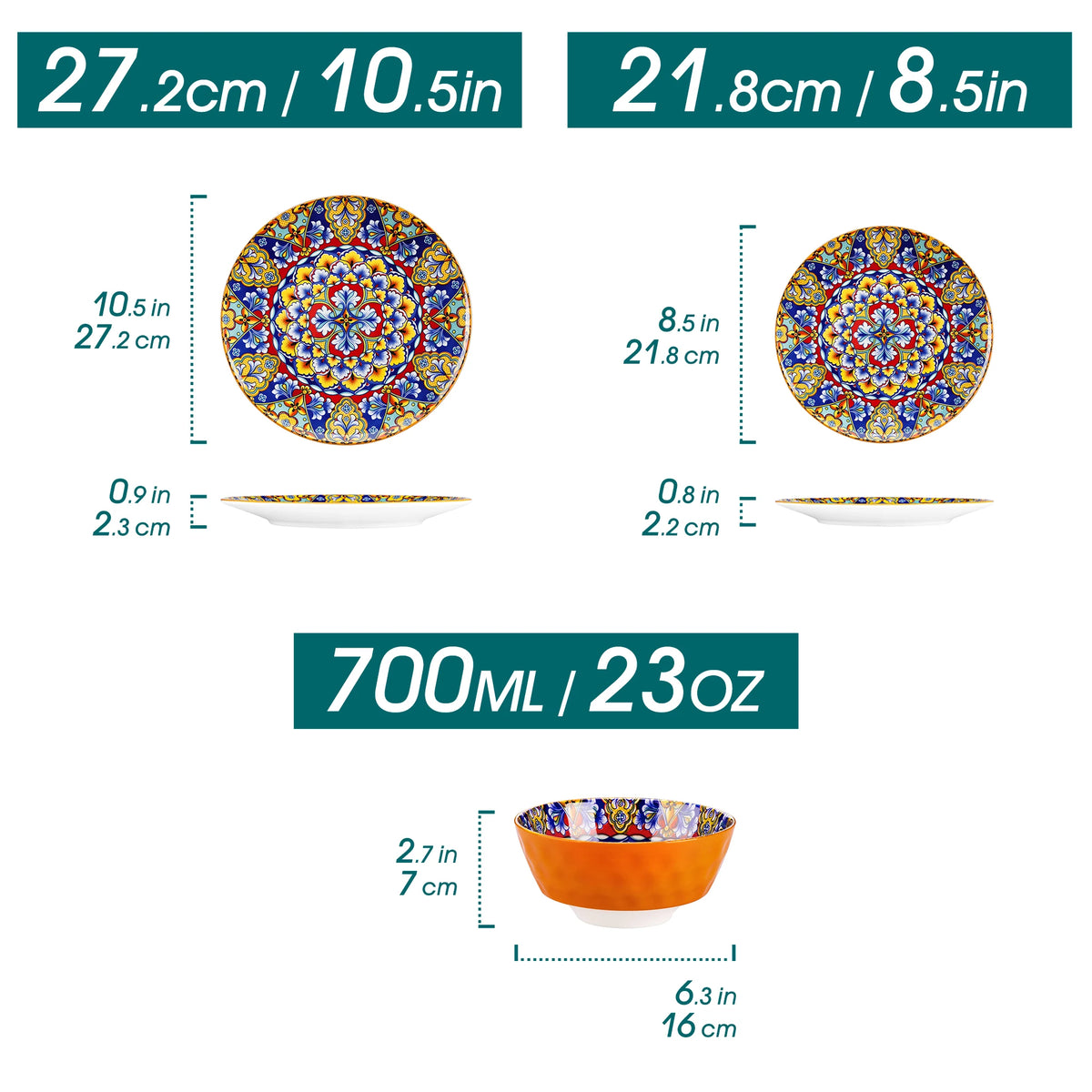 MALACASA Bohemian Ceramic Dinnerware Set With Plates And Bowls