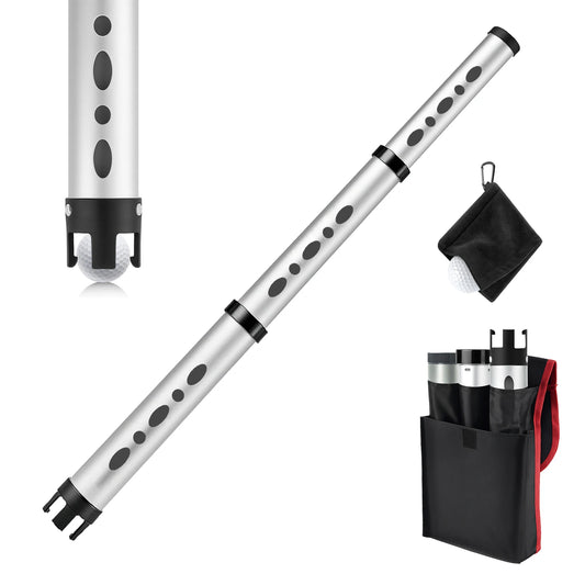 Golf Ball Retriever Aluminum Picker Upper Durable & Portable Ball Collector Tube Holds 24 Golf Balls with Carry Bag & Ball Towel