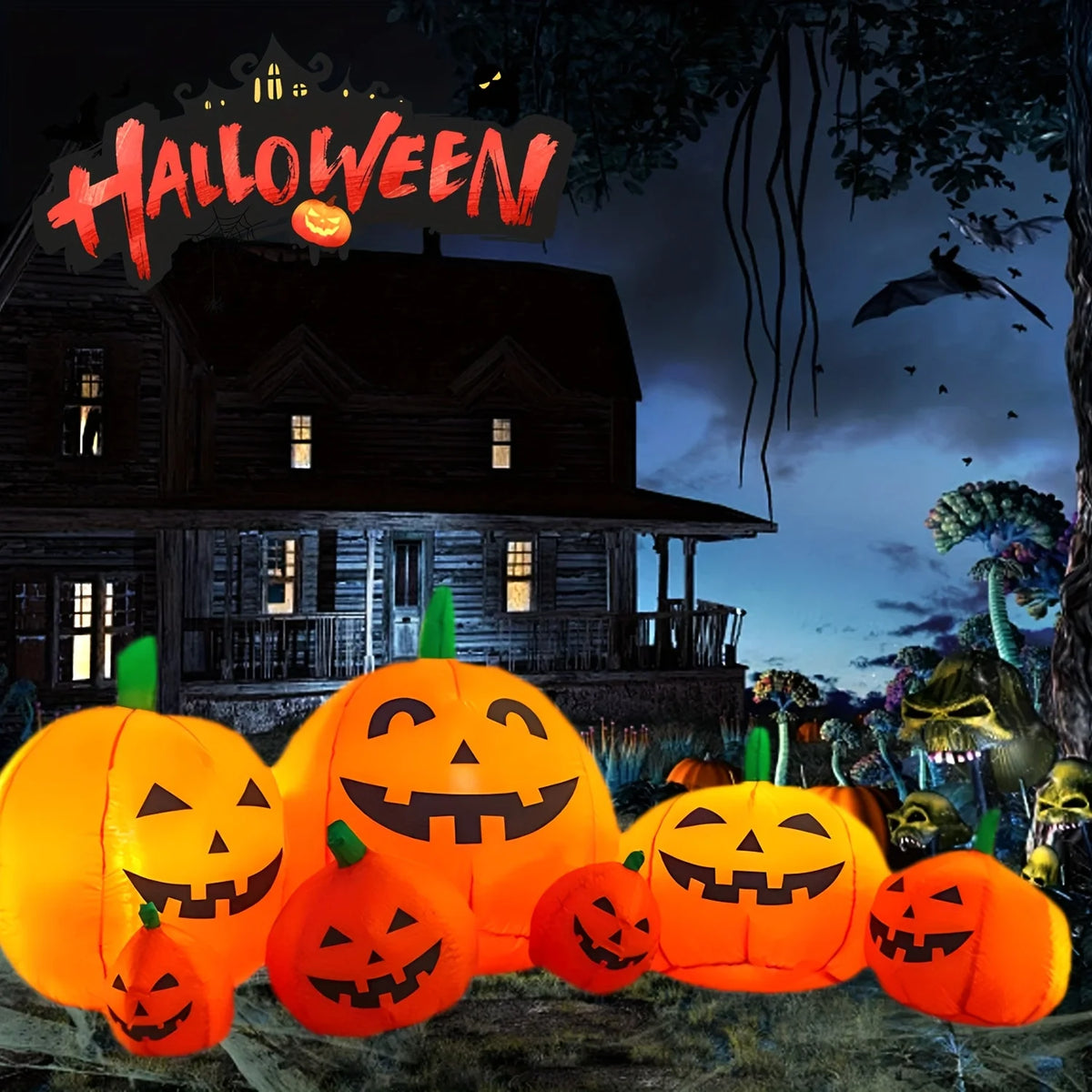 Halloween Inflatable Pumpkin Patch Decoration With Bright LED Lights