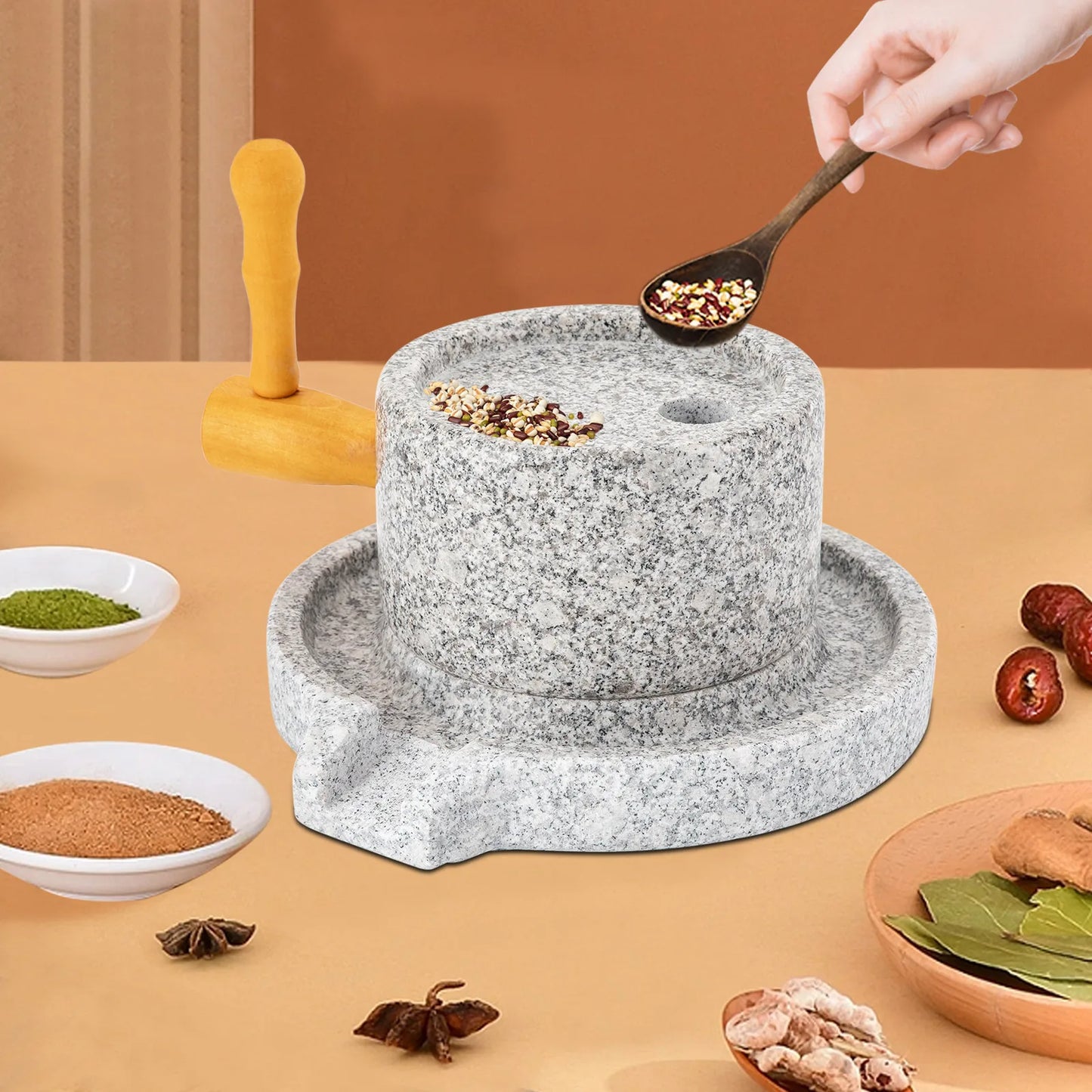 Granite Millstone Grinder Hand Crank With 304 Stainless Steel Core