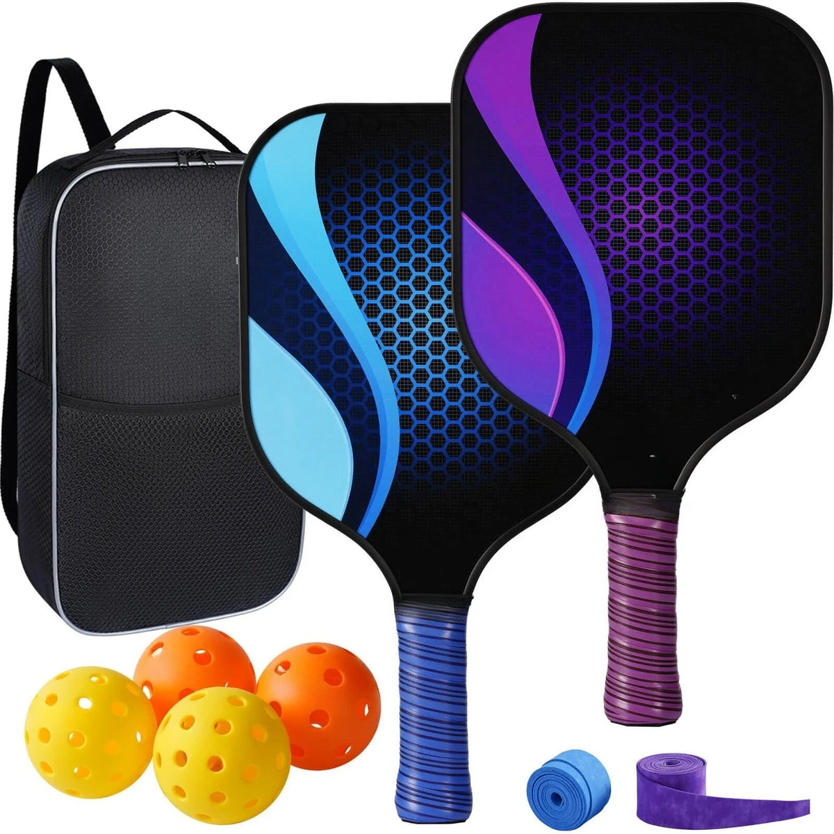 2 Pack 4 Pack USAPA Approved Fiberglass Pickleball Paddles Set Lightweight Rackets With Indoor Outdoor Pickleball Balls Carry Bag And Replacement Overgrips For Beginners Intermediate Players Family Recreational Indoor Outdoor