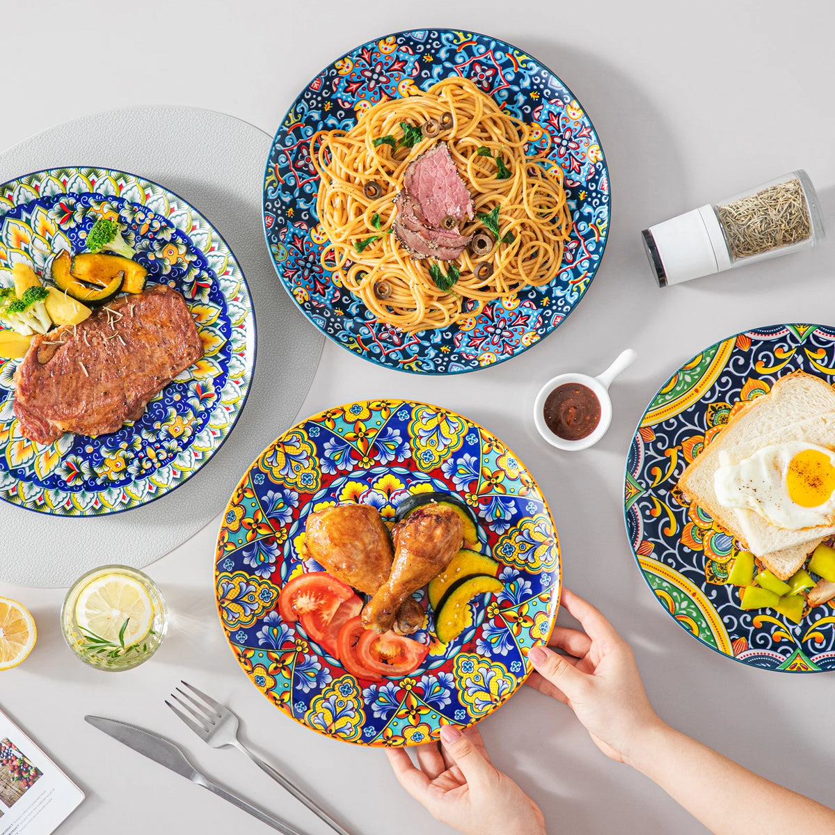 MALACASA Bohemian Ceramic Dinnerware Set with Plates and Bowls