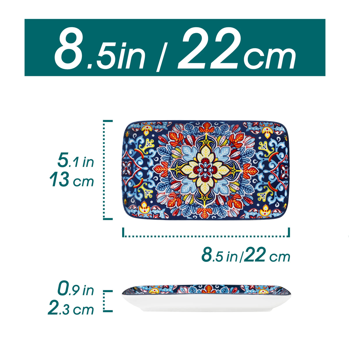 MALACASA Bohemian Rectangular Porcelain Serving Plates for Dinner and Pasta