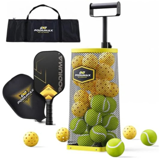 Tennis Ball Picker Upper Pickleball Paddles: Carbon Fiber Racket with 11mm Ultra-Thin Hexa Polymer Core, Black/Gray, Lightweigh