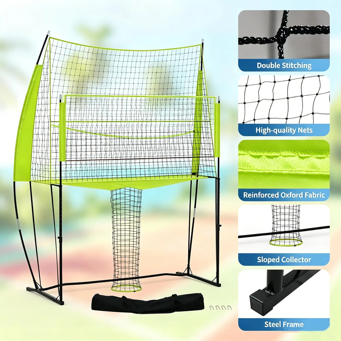 Volleyball Net Height Adjustable Durable Training Equipment Carry Bag Easy Setup For Indoor Outdoor Beach Backyard