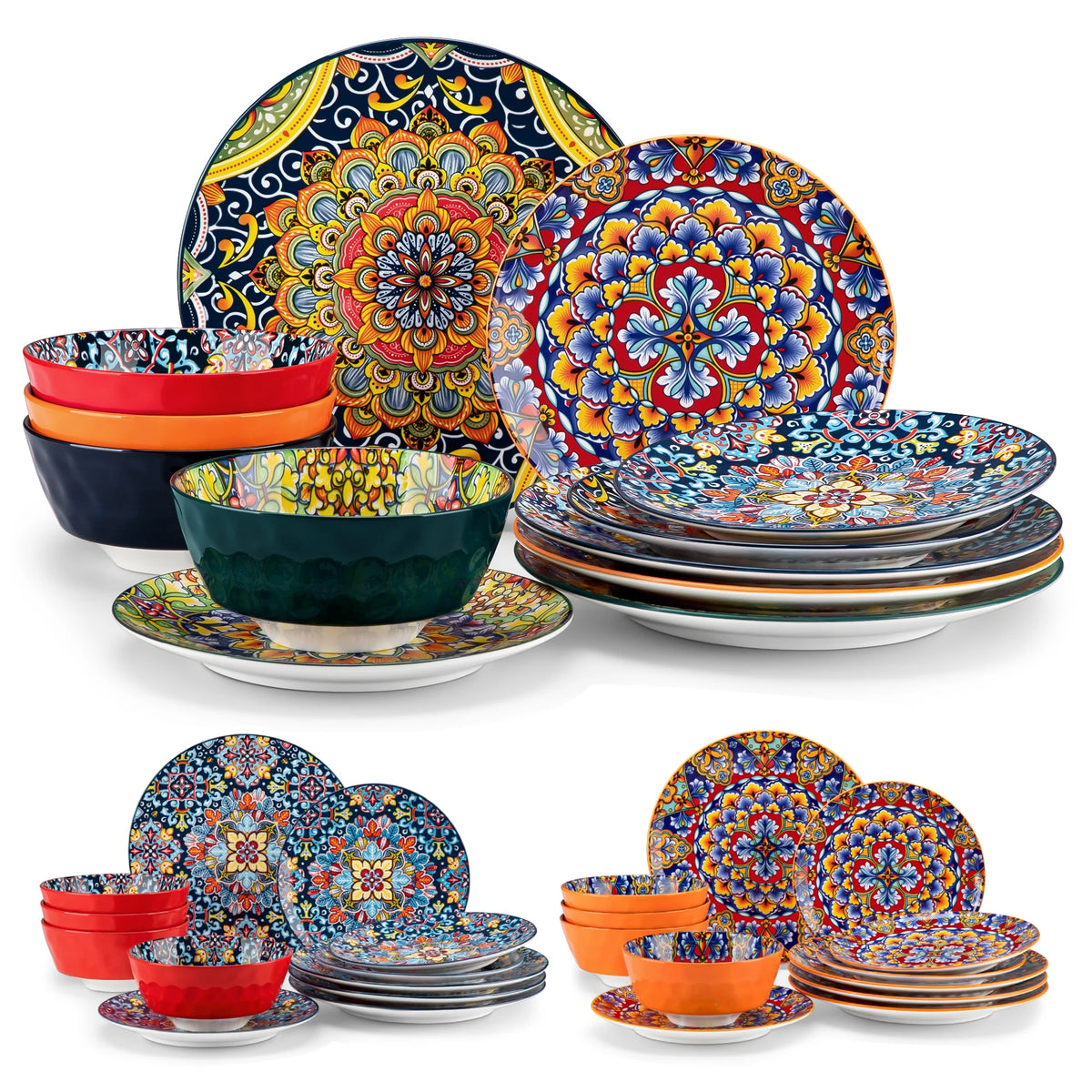 MALACASA Bohemian Ceramic Dinnerware Set With Plates And Bowls