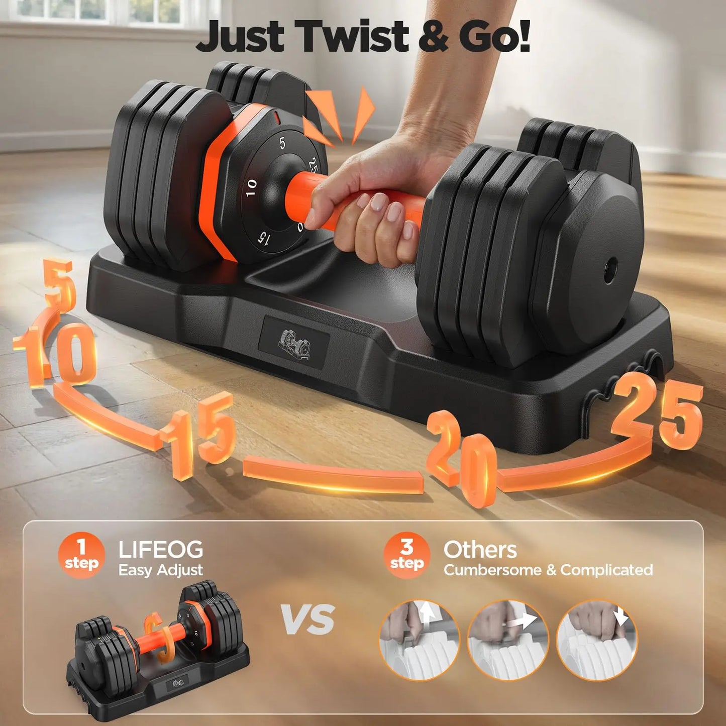 2026 Updated Adjustable Dumbbell Set 110lbs - Storage Box, Anti-Slip Grip, for Men & Women Home Gym