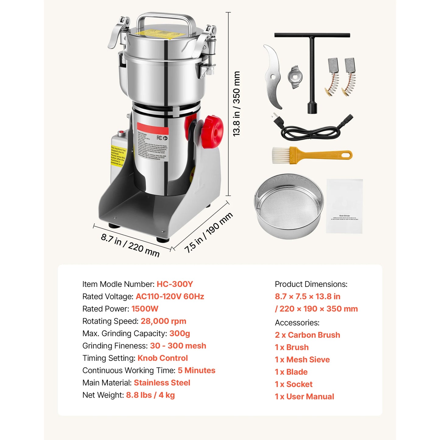 SucceBuy Electric Grain Mill Grinder High Speed 28000 32000 RPM