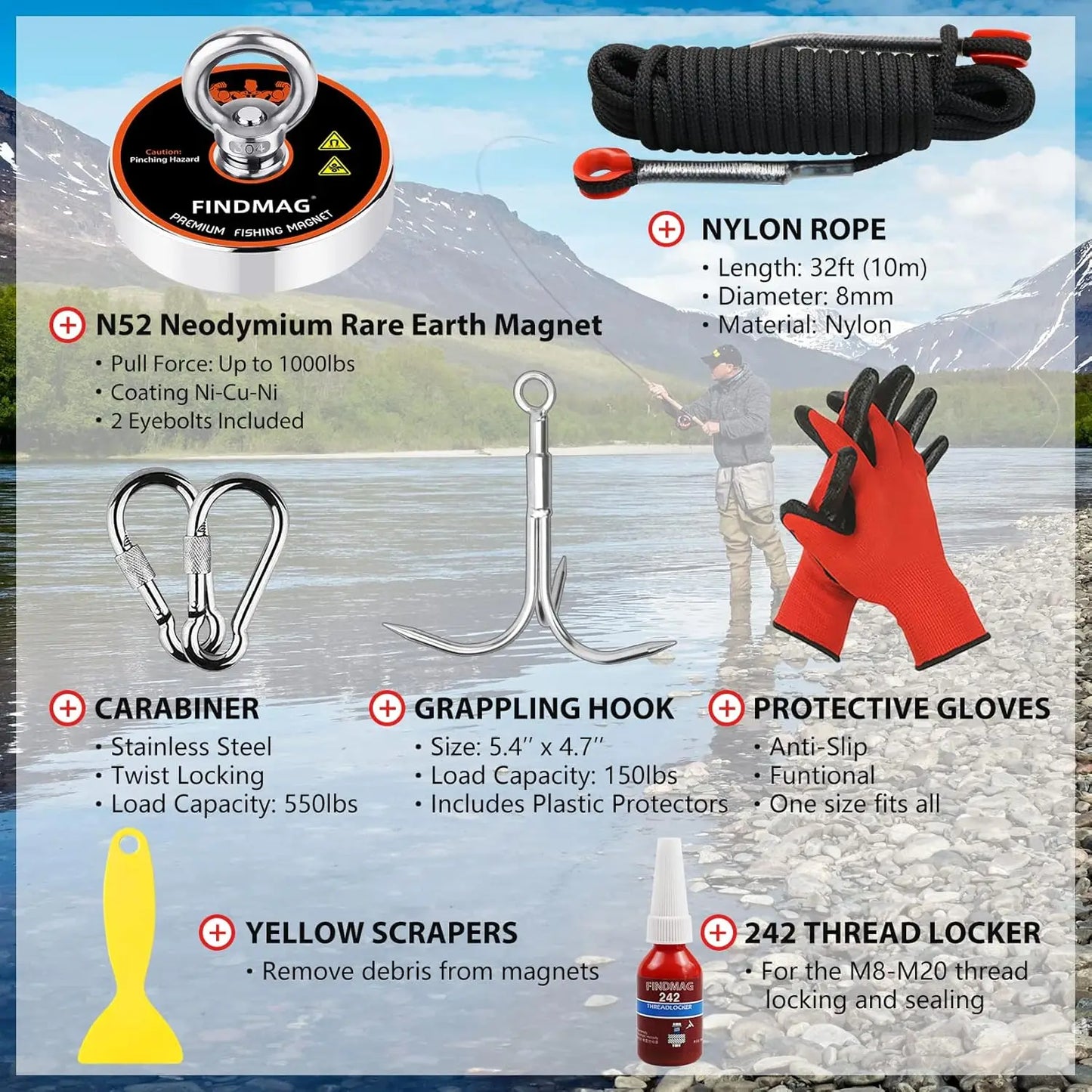 Fishing Magnet Kit With Waterproof Case Rope Accessories