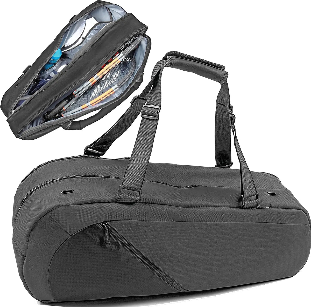 Tennis & Racquetball Bag for Men Women - Holds Rackets, Pickleball Paddles, Gear - Black