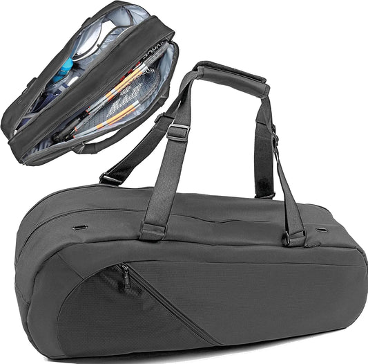 Tennis & Racquetball Bag for Men Women - Holds Rackets, Pickleball Paddles, Gear - Black