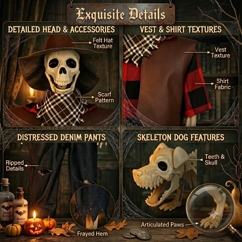 Halloween Cowboy Skeleton And Dog Outdoor Decorations