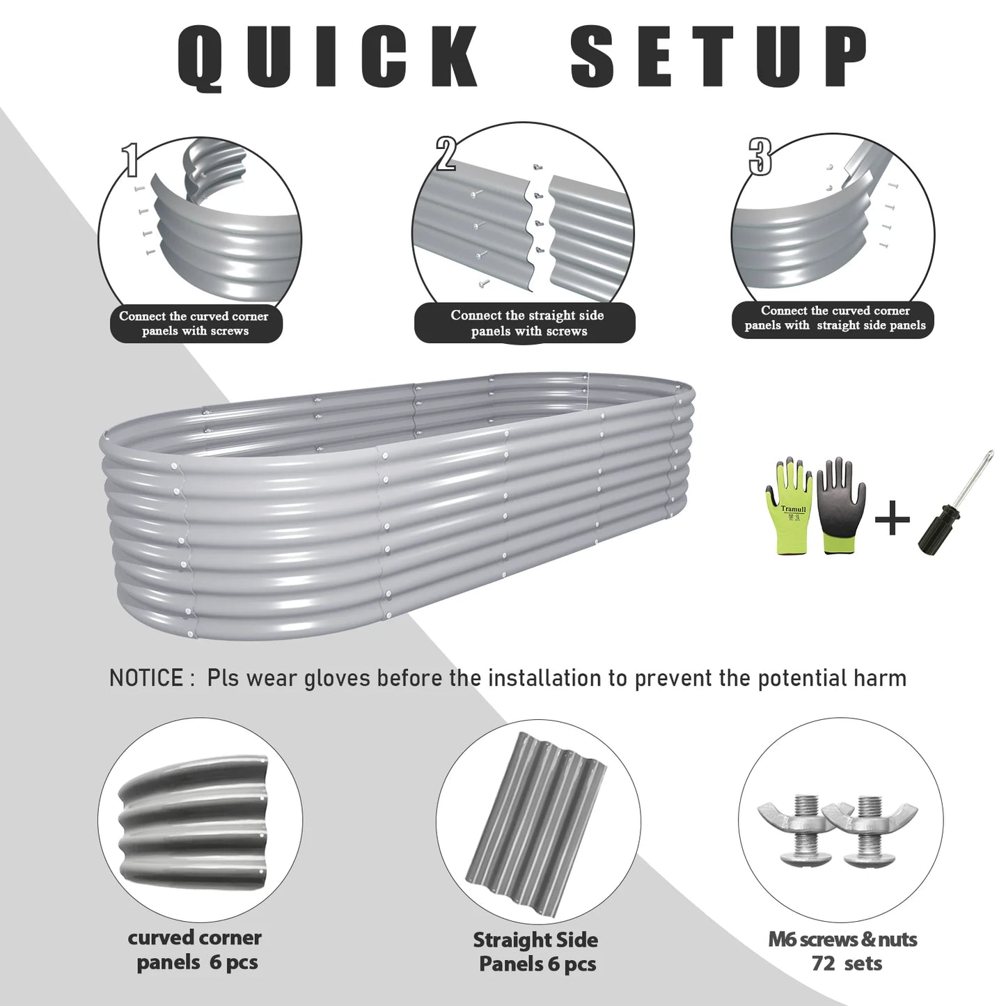 Tramull Galvanized Raised Garden Bed Kit for Vegetables