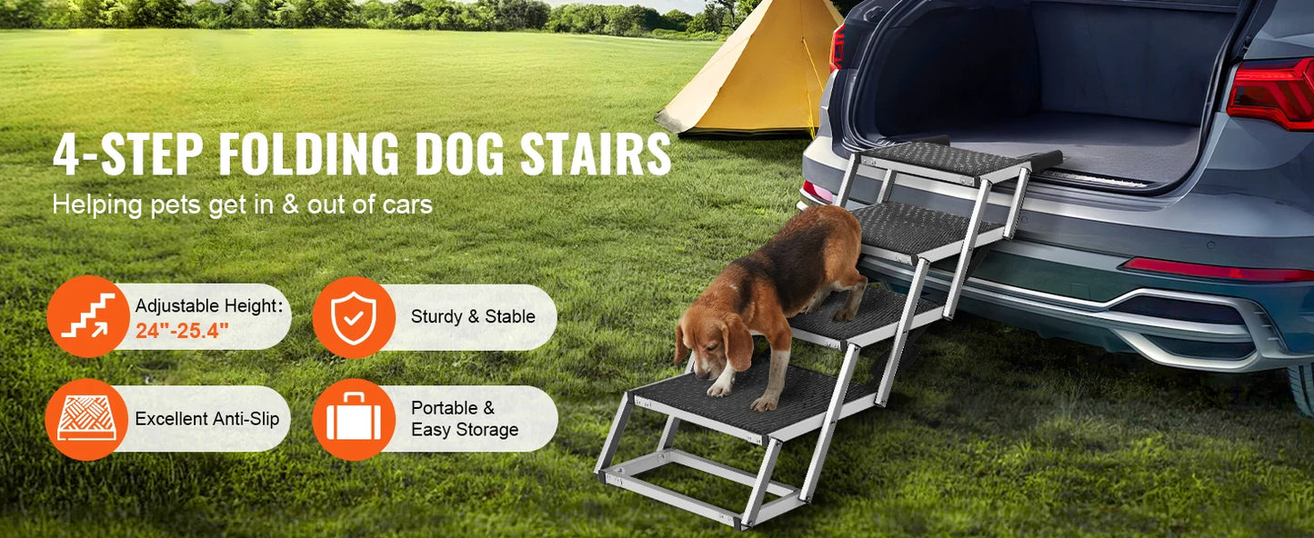 SucceBuy Dog Car Steps Folding Portable Pet Stair Aluminum 150Lbs