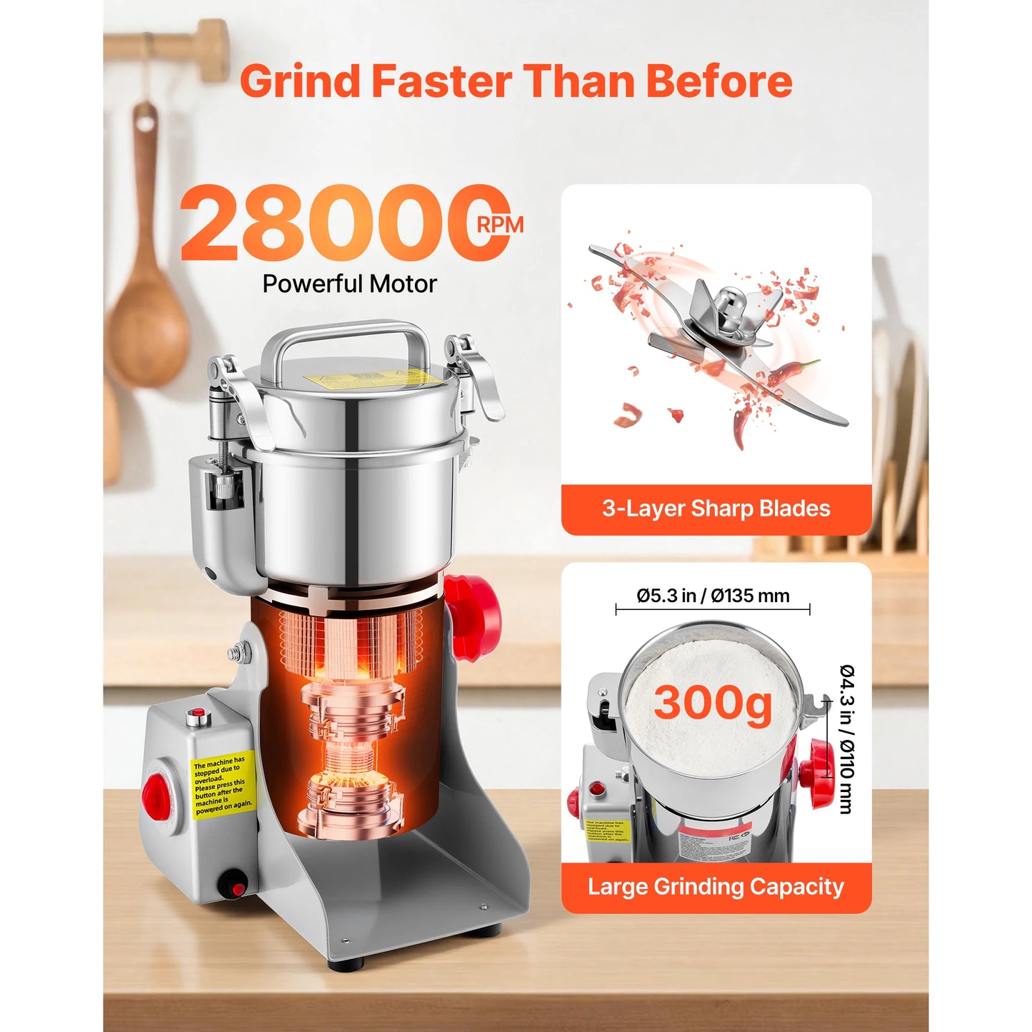 SucceBuy Electric Grain Mill Grinder High Speed 28000 32000 RPM