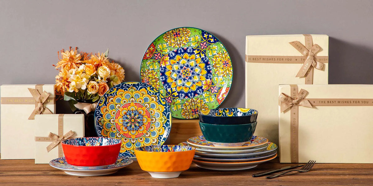 MALACASA Bohemian Ceramic Dinnerware Set With Plates And Bowls