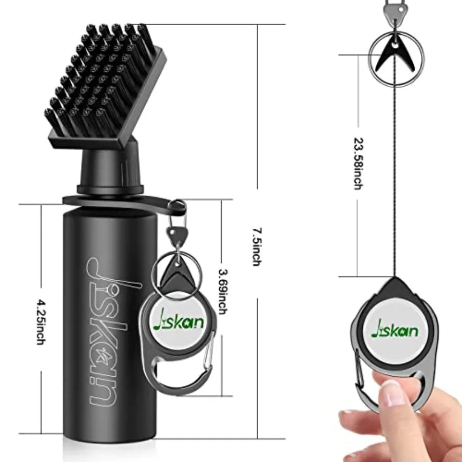 Pro Golf Club Brush Cleaner with Retainer Clip and Squeeze Water Bottle 7.5 Inches Holds 4 Ounces of Water, Essentials Golf Acc