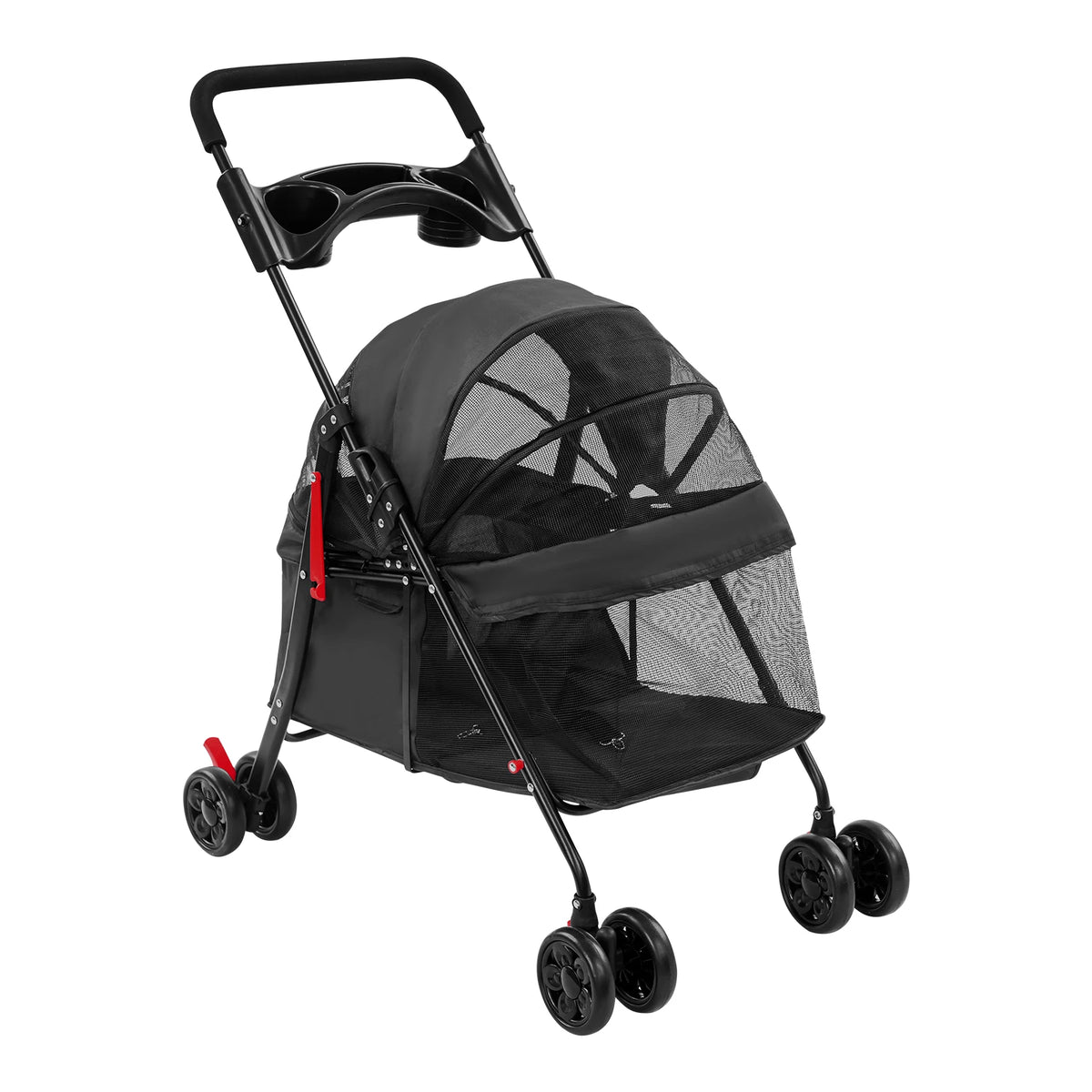 For Small To Medium Dogs and Cats Black Foldable Pet Travel Cart with Water Cup Holder, Ergonomic Foam Handle 69*49*97cm