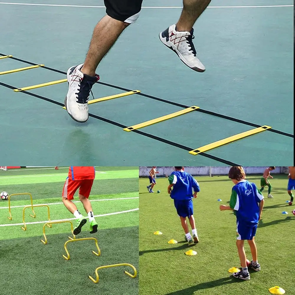 Agility Ladder and Disc Cones Training Set with Adjustable Rungs and 10 Plastic Sport Cones for Soccer Football Speed Drills