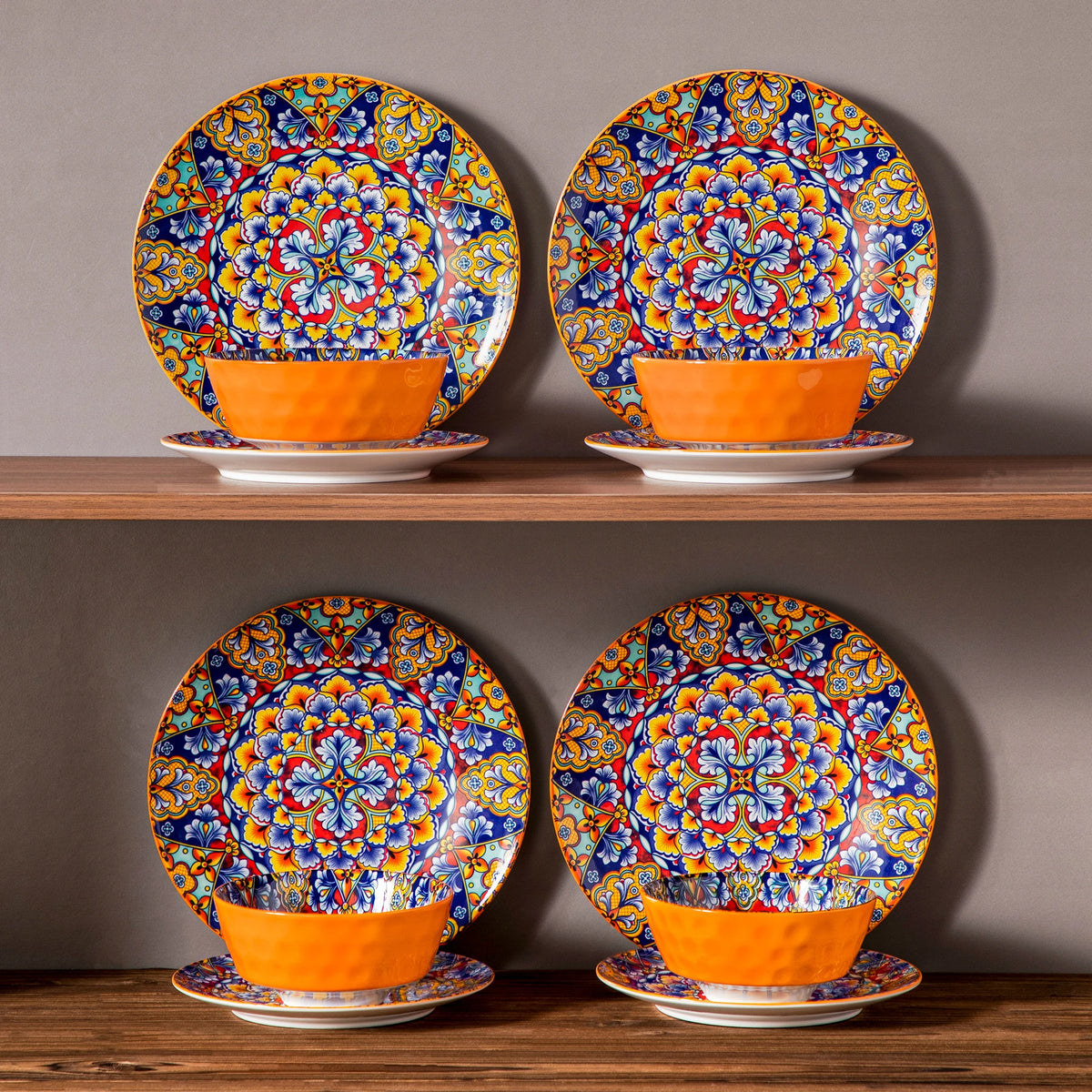 MALACASA Bohemian Ceramic Dinnerware Set With Plates And Bowls