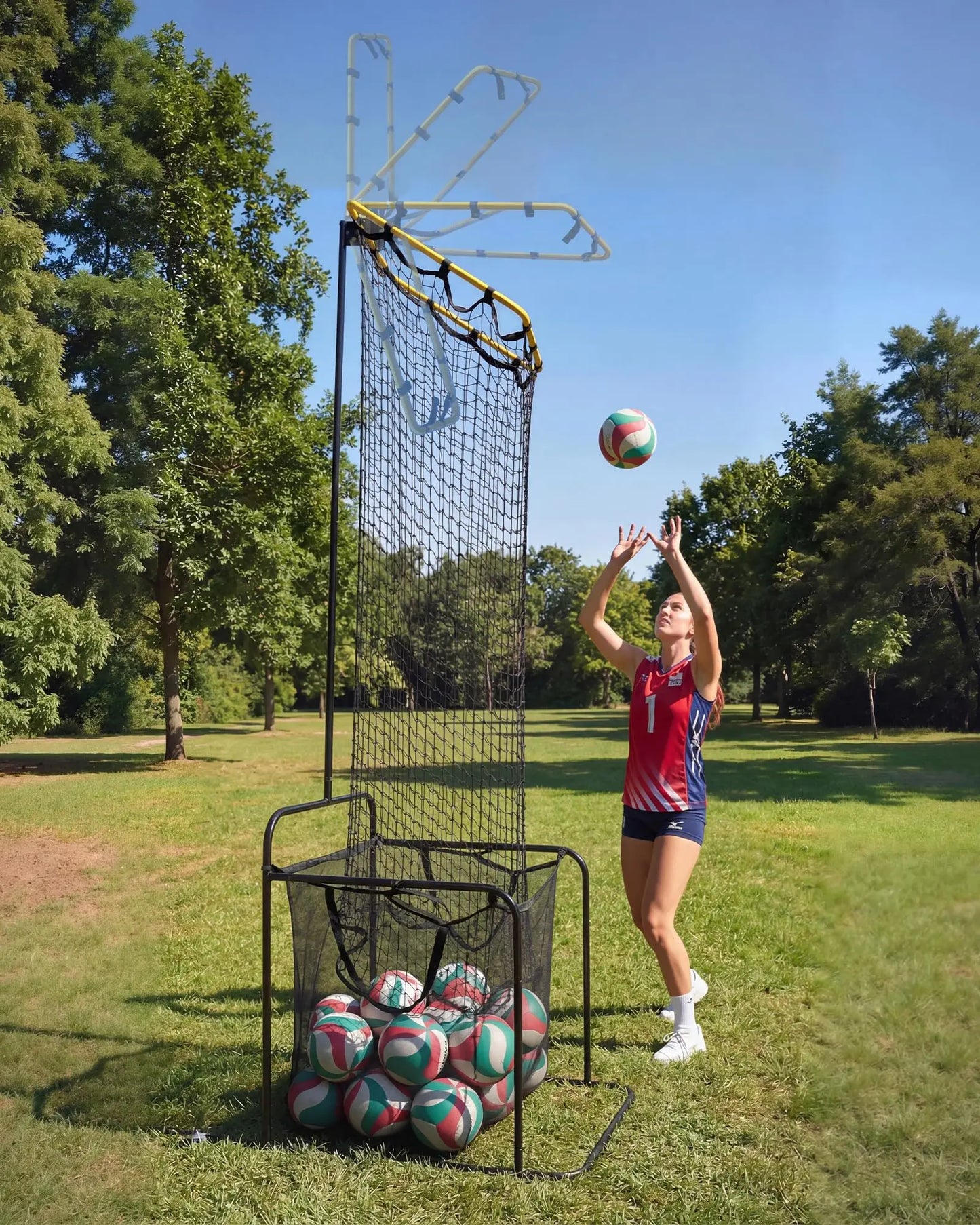 Adjustable Volleyball Setter Training Net – 5 Angles & Heights, Portable Trainer with Locking Wheels for Setting, Serving