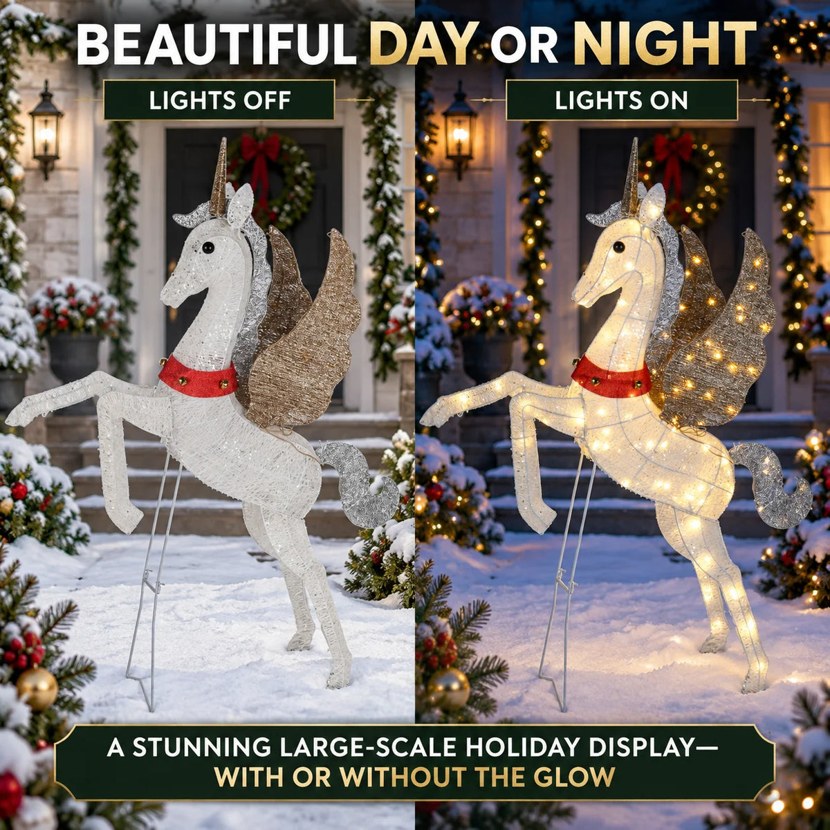 3D Lighted Unicorn Holiday Decoration With Warm White Lights