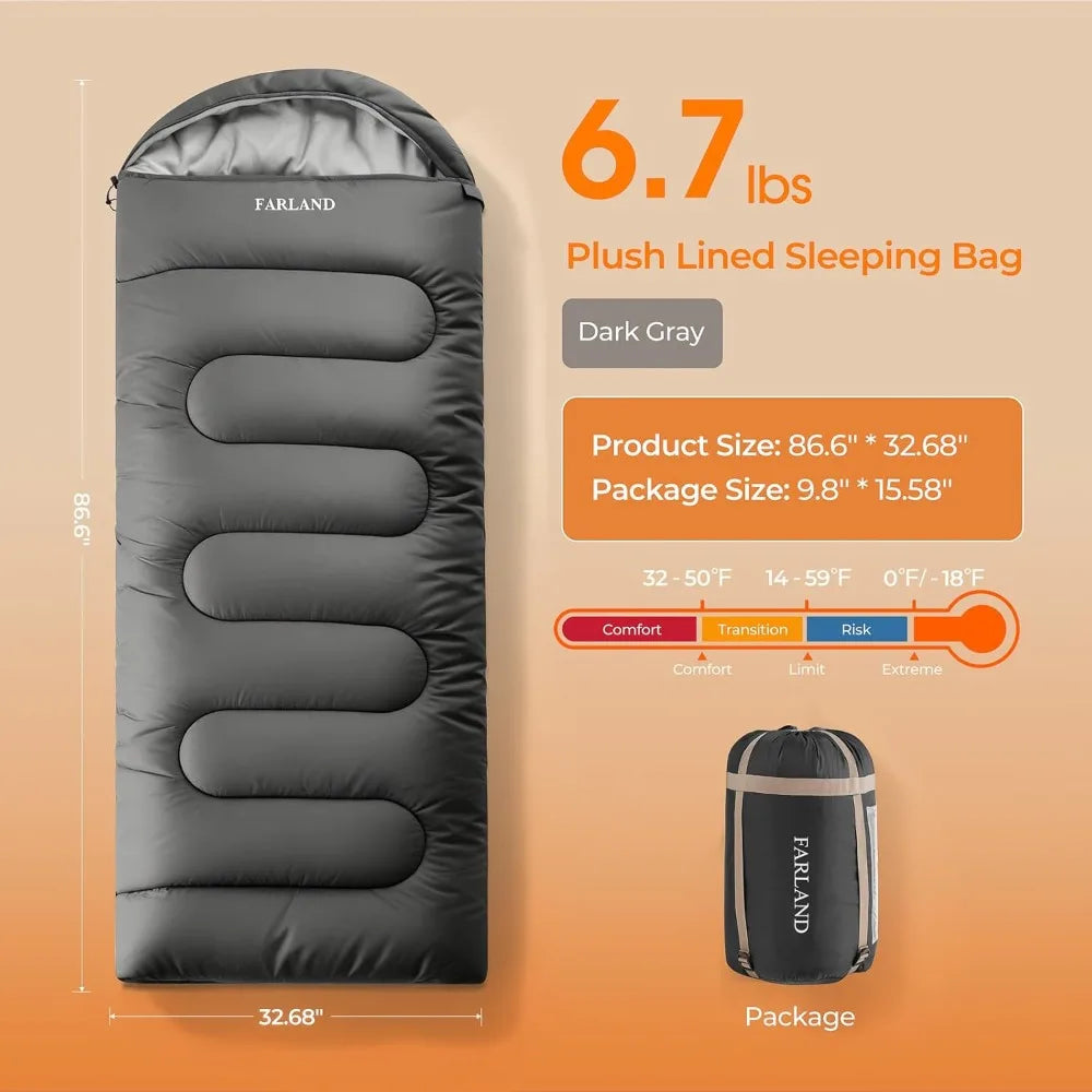 Farland Adult Fleece Sleeping Bag Cold Weather Warm Plush Design
