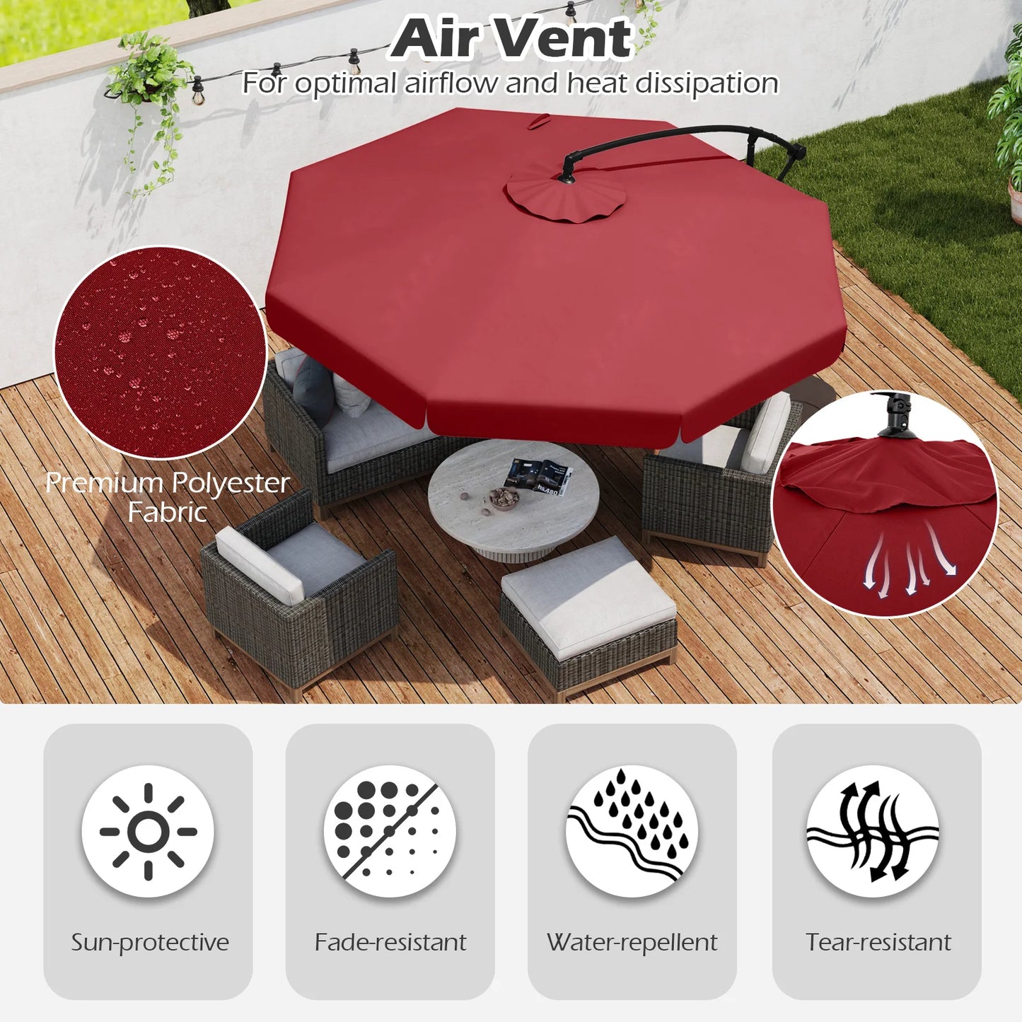 LIFEZEAL Cantilever Offset Hanging Umbrella With Cover