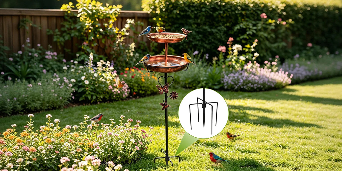Double Layer Metal Bird Bath Stand with Five Prong Base