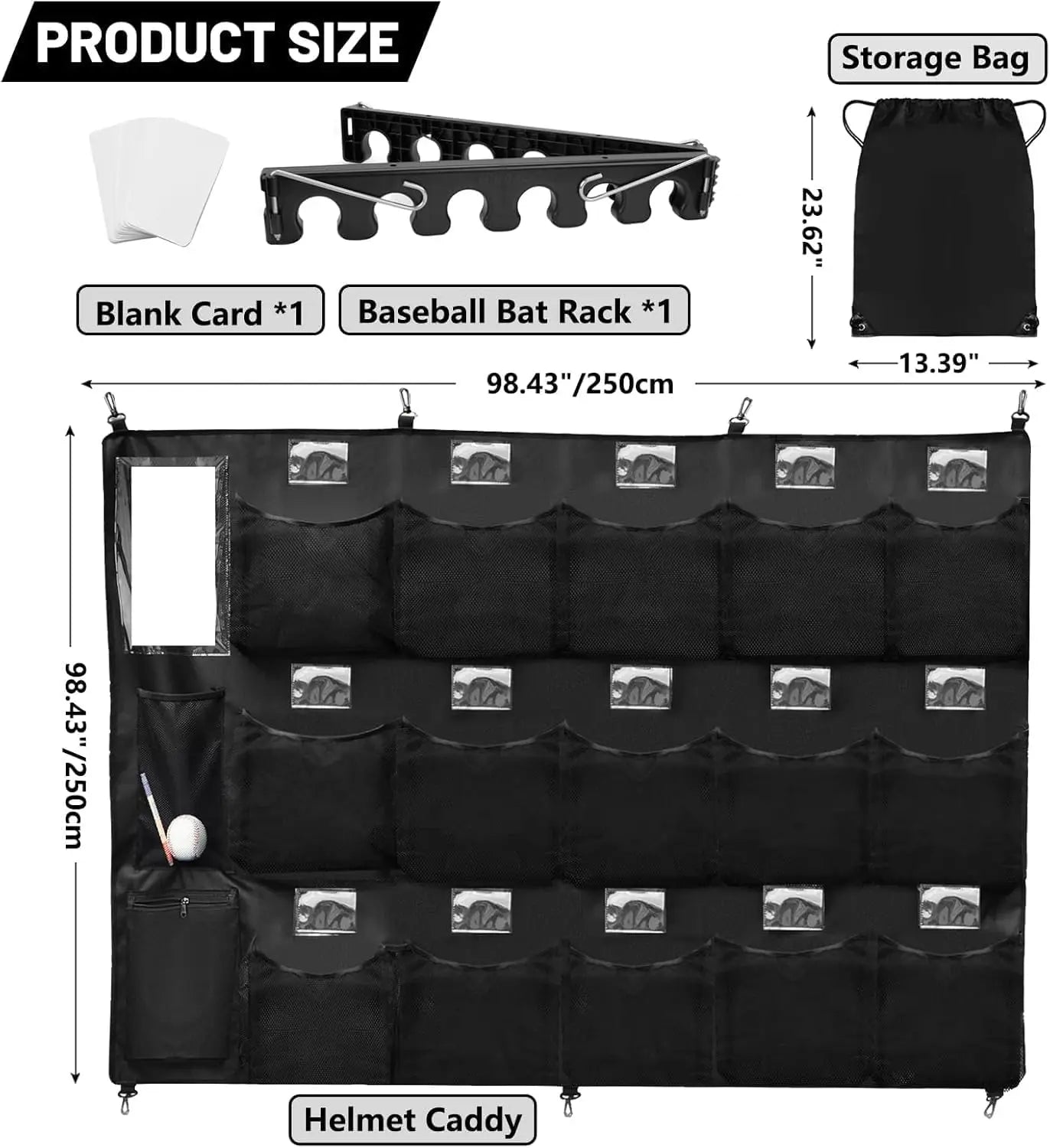Baseball Helmet Bag with Bat Rack for 15 Players Baseball Softball Dugout Organizer Helmets Gloves Balls Organize Storage