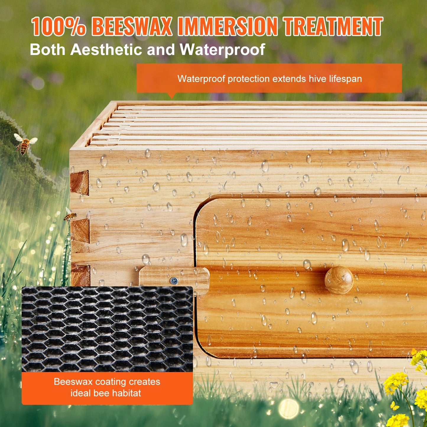 SucceBuy Cedar Langstroth Beehive Deep Box Starter Kit Acrylic Windows