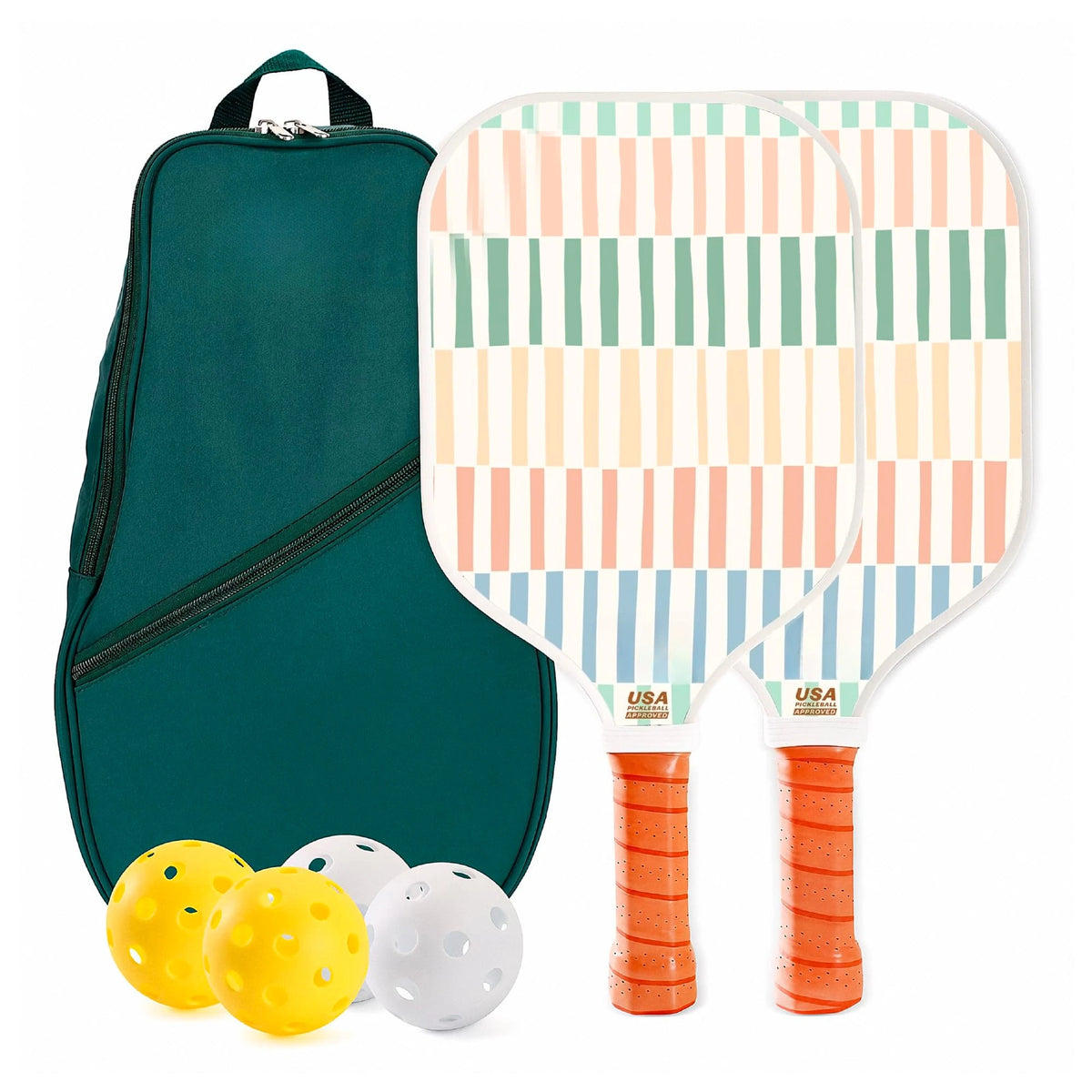 Set of 2 Fiberglass Pickleball Paddles With 4 Indoor Outdoor Pickleball Balls And Portable Travel Carry Bag Lightweight Durable Rackets For Beginners Men Women Indoor Court Backyard Outdoor Sports Training Game