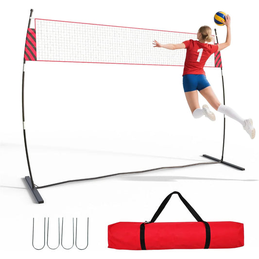 12FT Adjustable Volleyball Net Portable Freestanding Quick Setup Fiberglass Poles Regulation Height Backyard Beach Indoor
