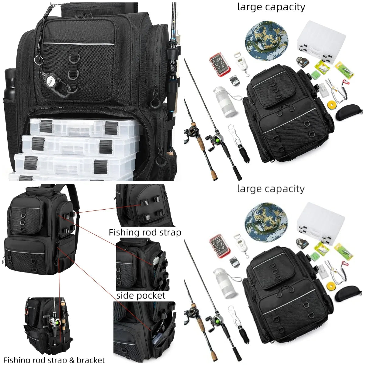 Fishing Backpack,Tackle Bag ,with Tackle Boxes. Large Fishing Bag, Strong Materials
