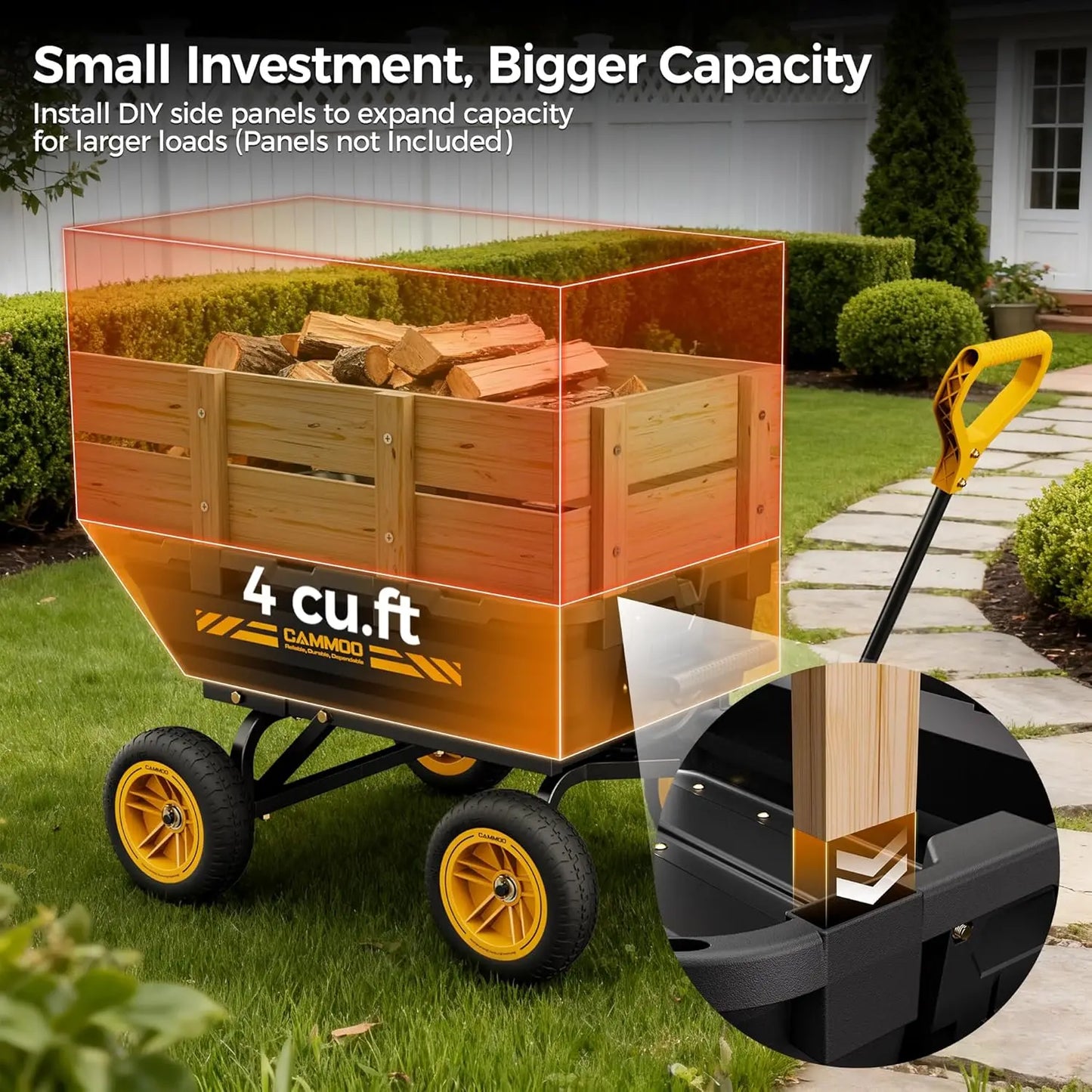 No-Flat Tires Heavy-Duty Garden Dump Cart With Quick-Release Dump