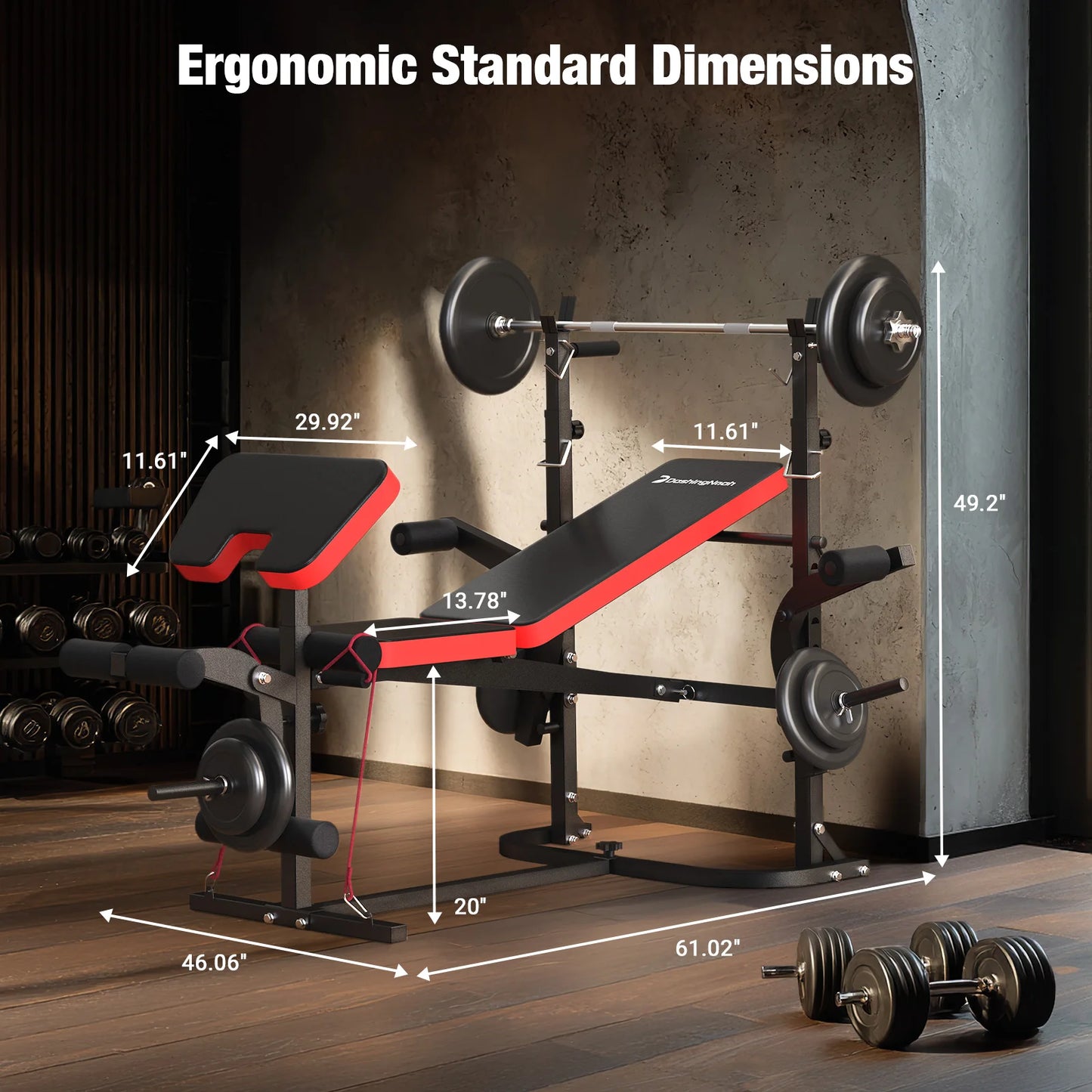 6-in-1 Foldable Weight Bench Set 794 Pounds Adjustable Workout Bench/Barbell Rack/Curl Pad,Bench Press,Curl machine for Home Gym