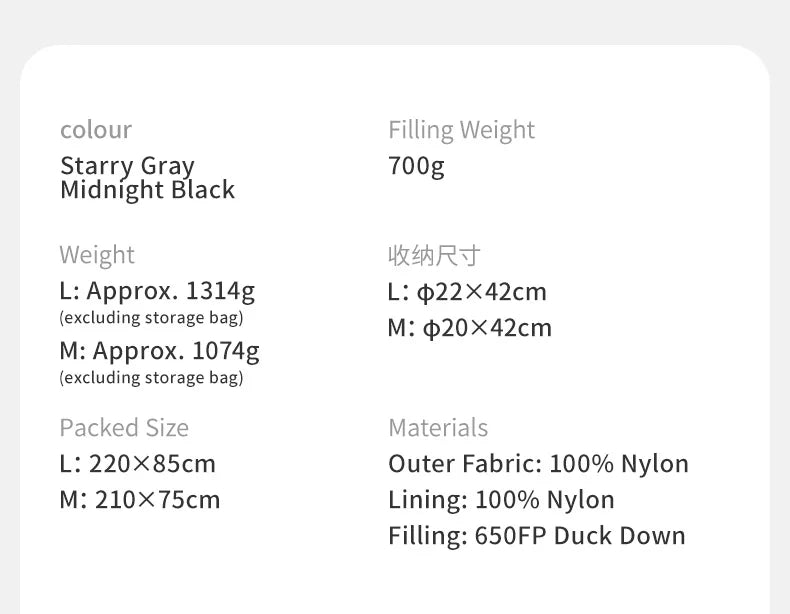 Naturehike Ultralight 650FP Duck Down Sleeping Bag For Hiking Travel