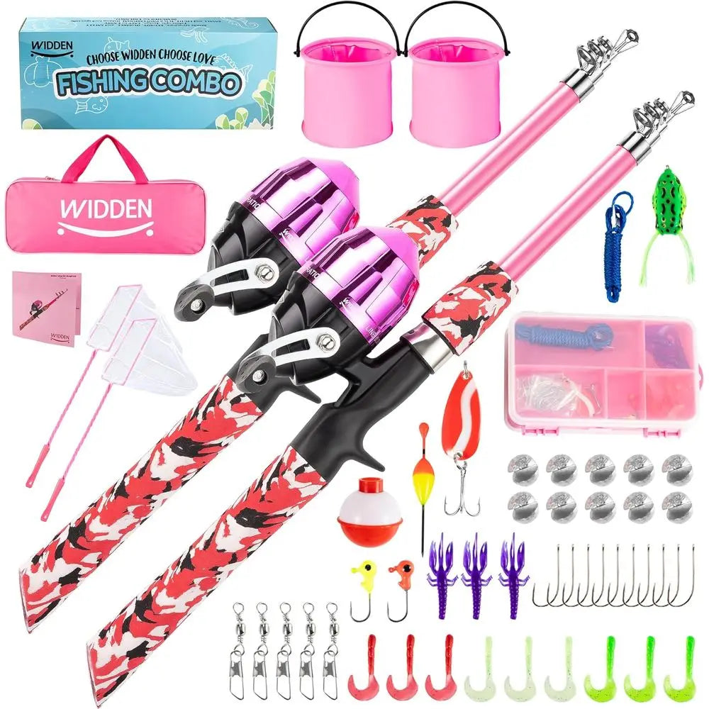 Portable Telescoping Fishing Rod Set for Kids, Complete with Tackle Box, Reel, and Net, Ideal for Toddlers and Youths
