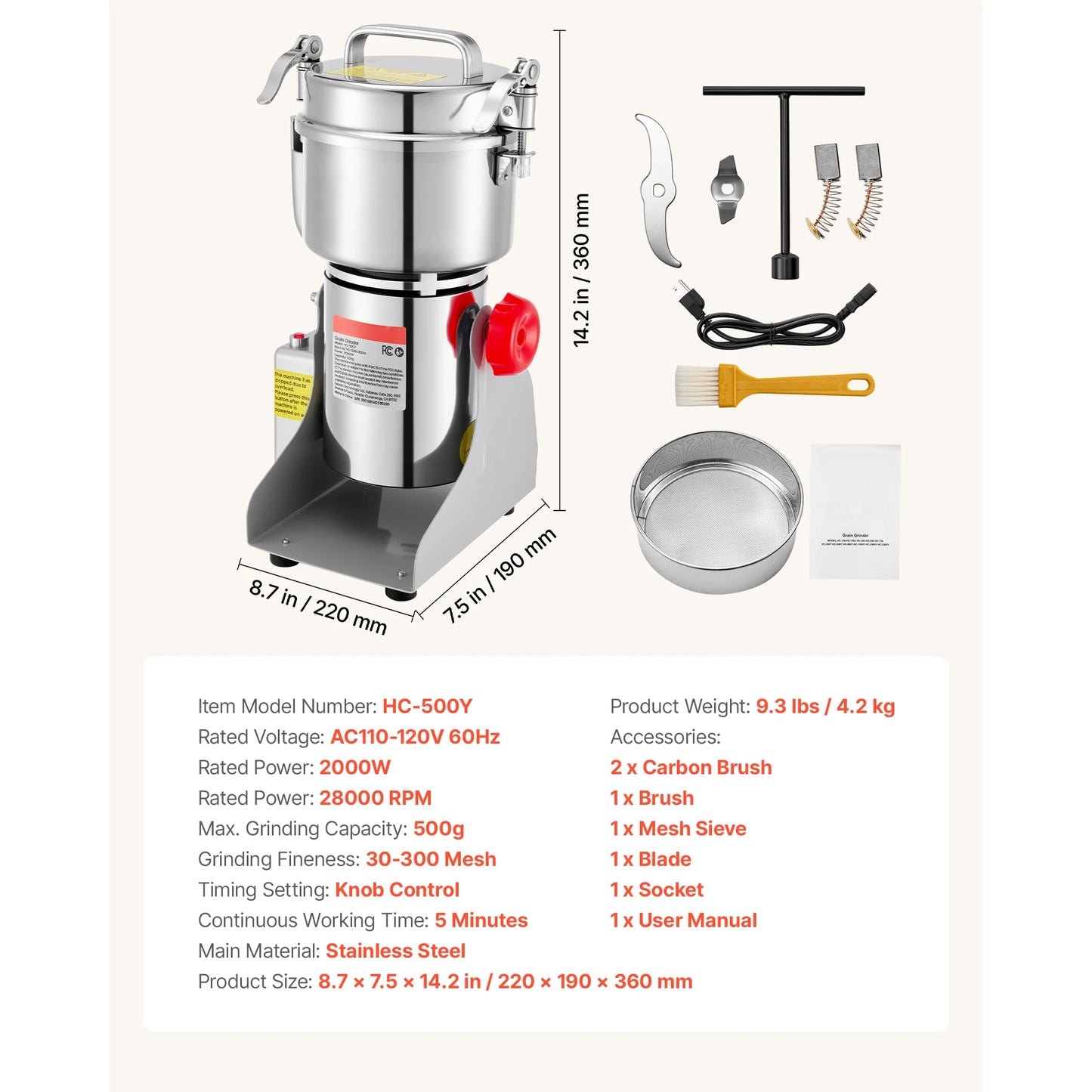 SucceBuy Electric Grain Mill Grinder High Speed 28000 32000 RPM