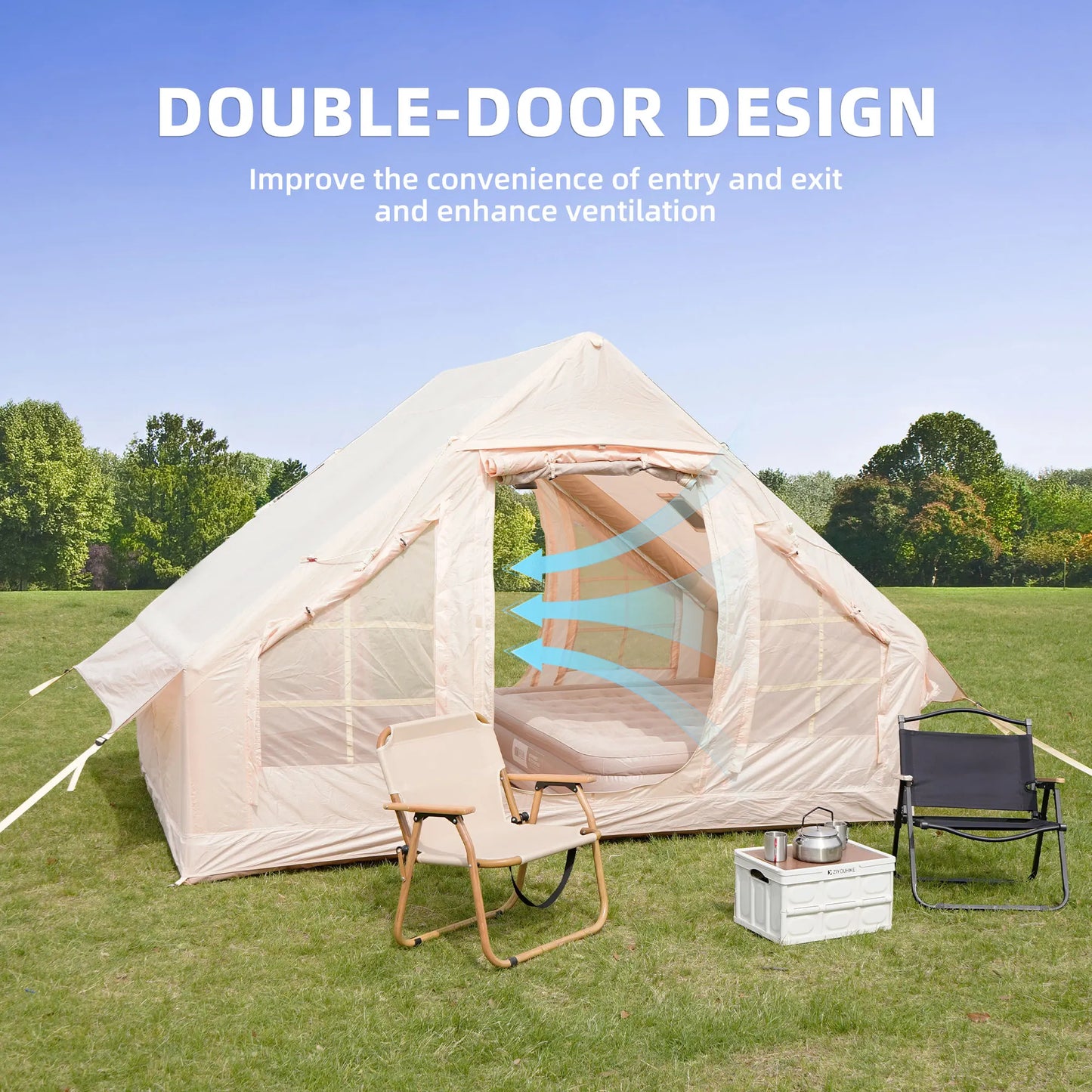 Inflatable Camping Tent With Chimney Window For Glamping Waterproof Windproof