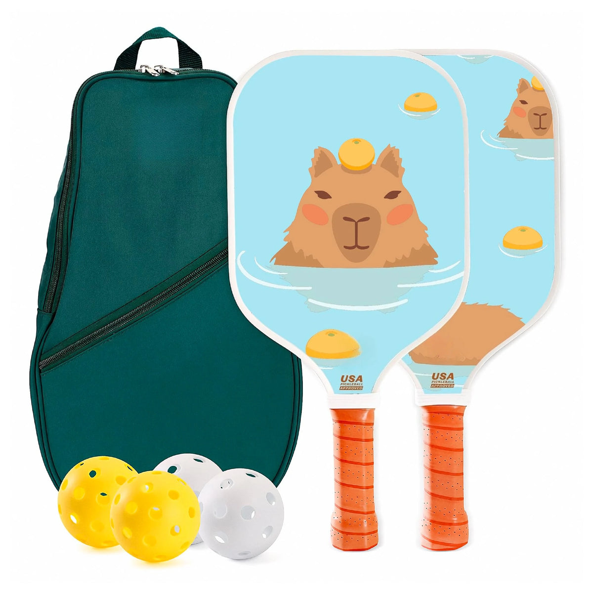 Set of 2 Fiberglass Pickleball Paddles With 4 Indoor Outdoor Pickleball Balls And Portable Travel Carry Bag Lightweight Durable Rackets For Beginners Men Women Indoor Court Backyard Outdoor Sports Training Game