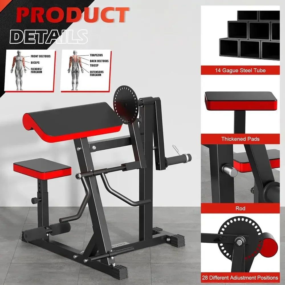 Upgraded Dual-Function Curl Machine with Pedal, Adjustable Seat, and Plate-Loaded Preacher Curl Bench for Home Gym Workouts