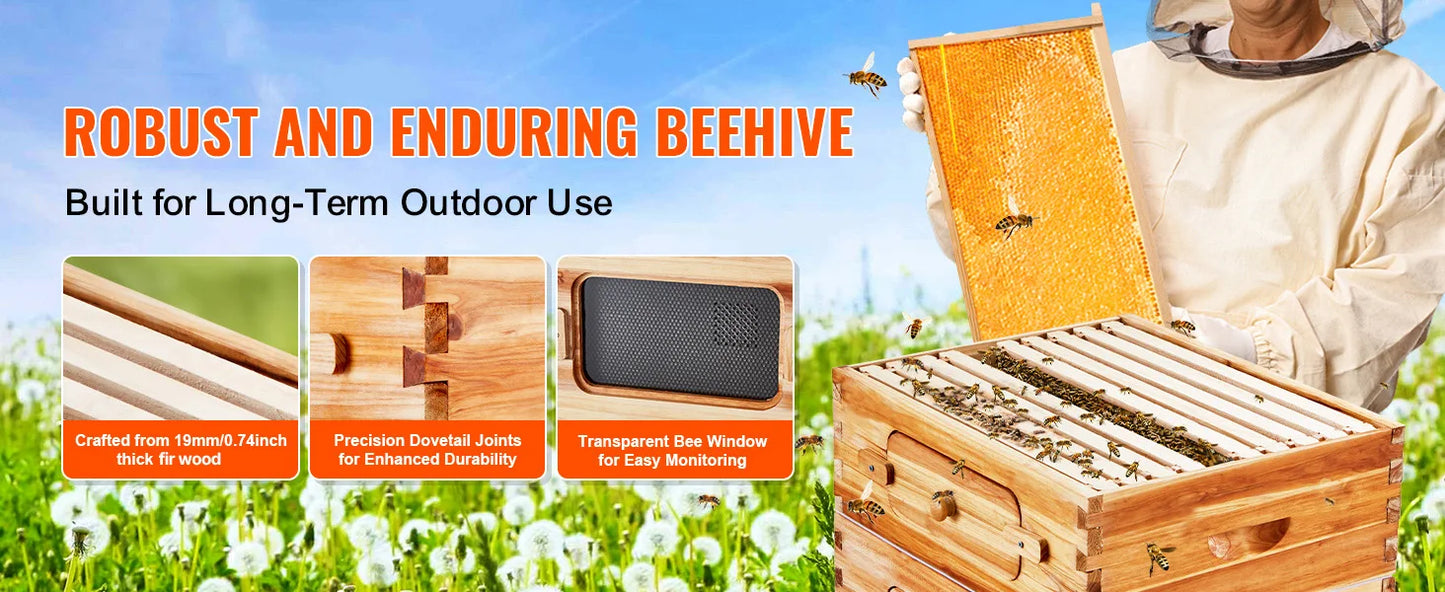 SucceBuy Cedar Langstroth Beehive Deep Box Starter Kit Acrylic Windows