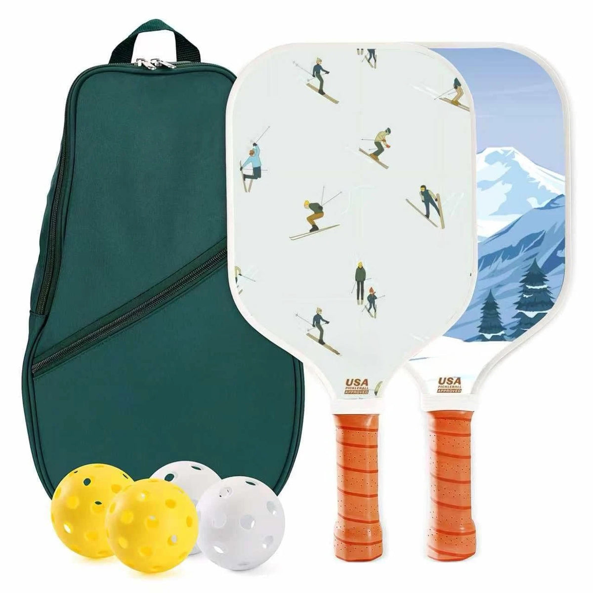 Set of 2 Fiberglass Pickleball Paddles With 4 Indoor Outdoor Pickleball Balls And Portable Travel Carry Bag Lightweight Durable Rackets For Beginners Men Women Indoor Court Backyard Outdoor Sports Training Game