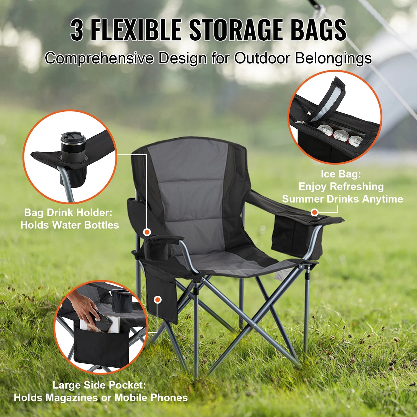Vevor Camping Folding Chair With Lumbar Back And Armrests